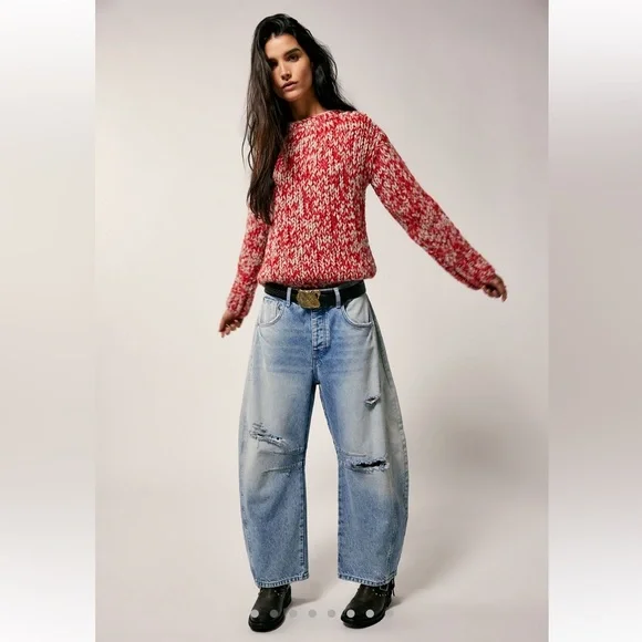 Free People Good Luck Mid Rise Barrel Jeans - Picture 4 of 7